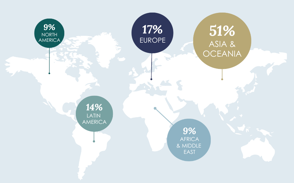 Map of the percentage of students from each region for the Class of 2026