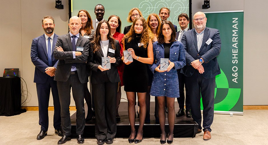 2024 edition of the A&O Shearman - HEC Paris Legal & Tax Prize, featuring HEC student laureates from the LLM in International Law & Management and the Grande École International Tax and Legal Strategy Major. Photo taken during the award ceremony on October 8, 2024, at HEC Paris